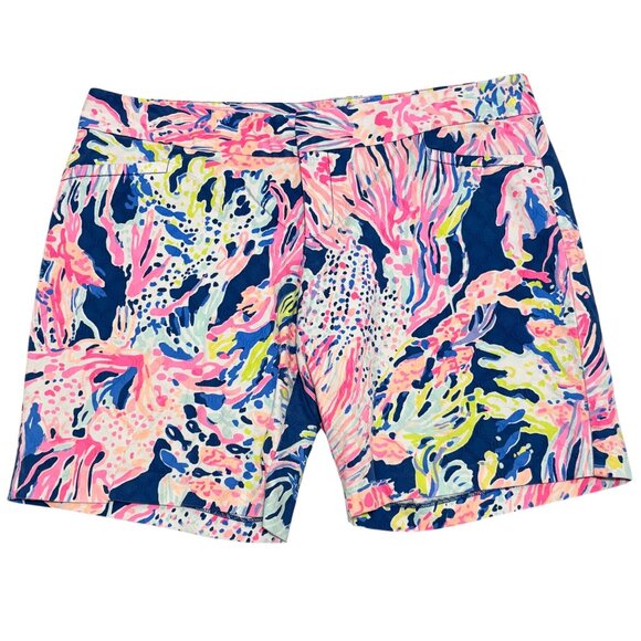 Lilly Pulitzer Womens Sunken Treasure Printed Cotton Blend Shorts Size 14 Vibran - Picture 1 of 4